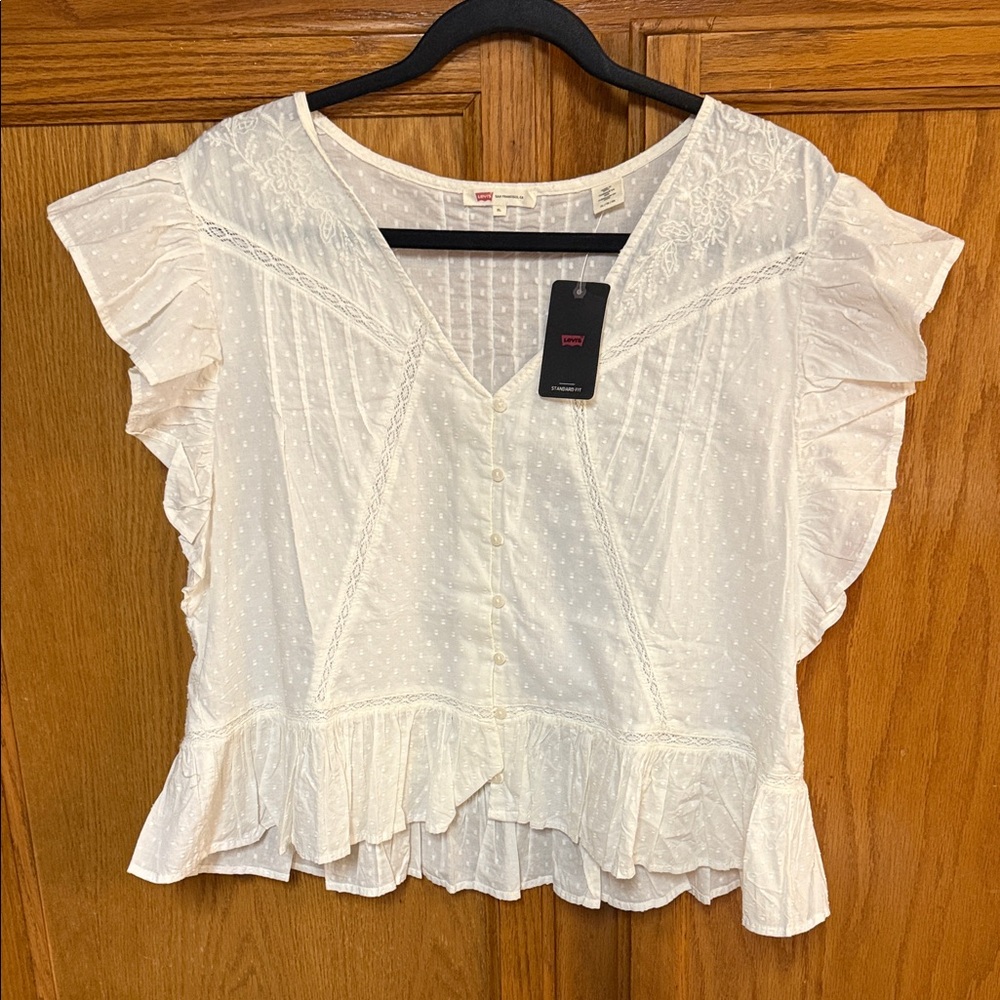 Levi's Cream Ruffle Sleeve Blouse